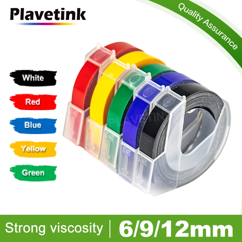 

Plavetink 1PK 6/9/12mm White on Black 3D Embossing Tape Plastic Labels Compatible for Dymo Motex E101 E-202 1540 Label Makers