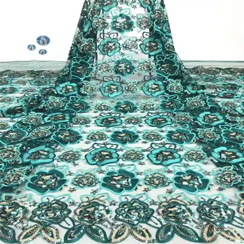 

Green Sequins French Tulle Lace Fabric Very Soft Sequins Milk Silk Lace Nigerian African Mesh Lace Fabric For Party Sewing