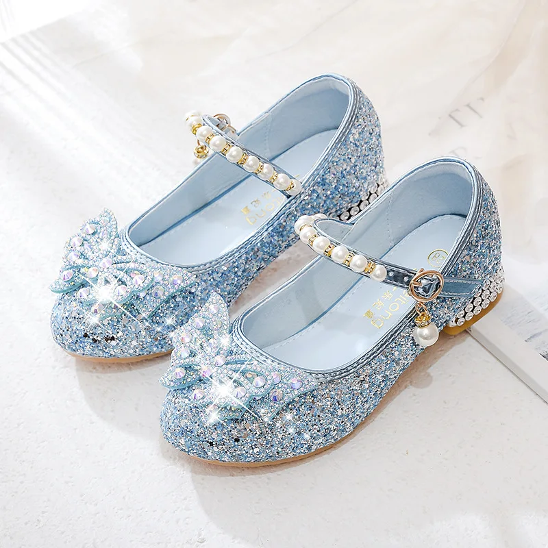 Princess Girls High Heels Children Dance Single Girl Crystal Bowknot Rhinestone Beaded Leather Shoes leather shoes girls shoes girls high heel shoes