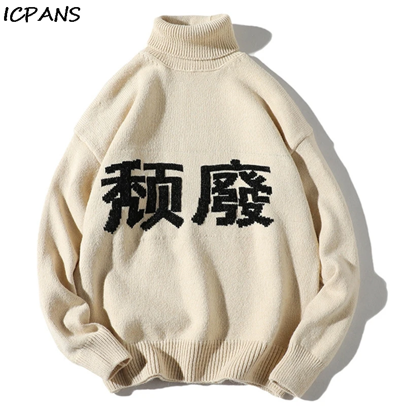 

ICPANS Turtleneck Mens Pullover Sweater Cotton Wool Japanese Style Sweater Pullovers Male Hip Hop Streetwear 2019 Autumn Winter