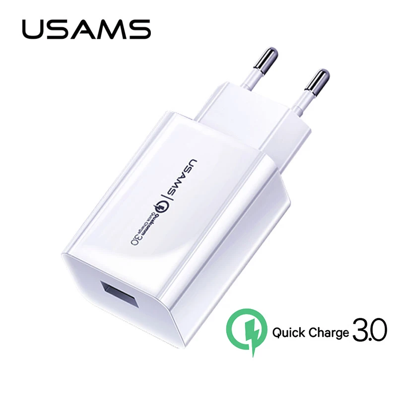 USAMS quick charge QC 3,0 зарядное устройство для телефона 5V 3A быстрое зарядное устройство европейского стандарта Универсальное зарядное устройство для мобильного телефона samsung для iPhone 11 XS