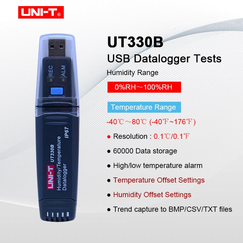 UNI-T UT330A/B/C цифровой USB Регистратор температуры и влажности 60000 Регистратор температуры регистратор температуры-40~ 80C(-40~ 176F - Цвет: UT330B