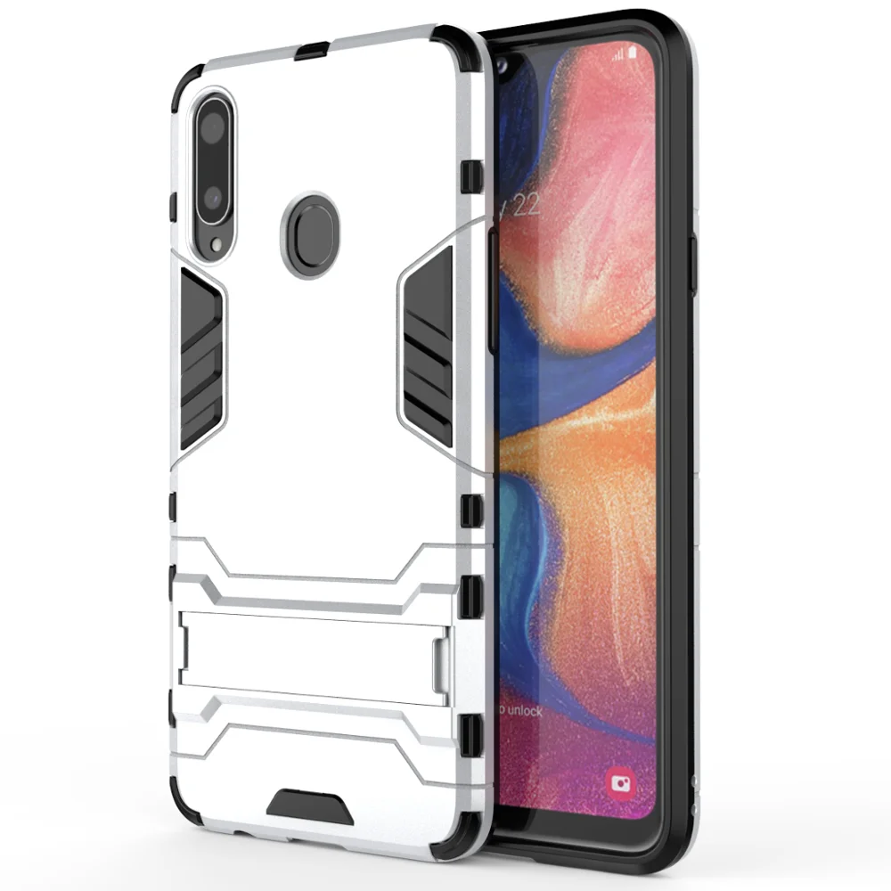 Для samsung Galaxy A20s A20e A2core M20 A20 Чехол чехол-накладка повышенной прочности с протекторным рисунком и подставкой противоударный чехол для samsung A20s A20e A2core M20 чехол - Цвет: silver