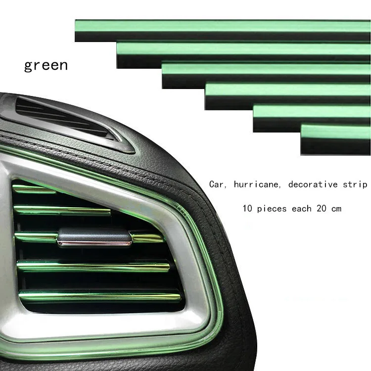 10 шт. тюнинговые молдинги для автомобиля, прокладка для обрезки воздуха, авто вентиляционные решетки, обода для автомобиля, декоративные полосы, хромированные автомобильные аксессуары - Название цвета: green