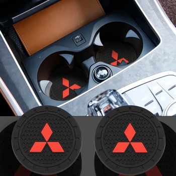 

New Car Coaster Water Cup Slot Non-Slip Mat Pad For Mitsubishis ASX Lancer Pajero Outlander L200 EVO Lancer EX Pajero Emblem