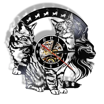 

Lovely Kitten Cats Vinyl Record Wall Clock Kitty Wall Art Home Decor Vintage Non Ticking Wall Hanging Watch Gift for Cat Lovers