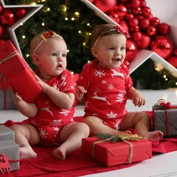 

2019 Xmas Romper for Newborn Baby Boy Girls long sleeve Christmas Rompers red deer snowflake print Jumpsuit Clothes Playsuit
