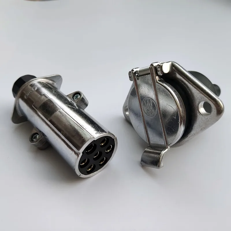 7 Pin 24V Metal Towing Towbar Trailer Truck Plug Socket Set Wiring Connectors Electric RV Parts Camper Caranvan Accessories