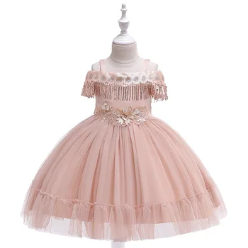 

2019 Sleeveless Tassel Caped Off Shoulder Kids Evening Gowns Children Wedding Party Wear Elegant Dress for Girls