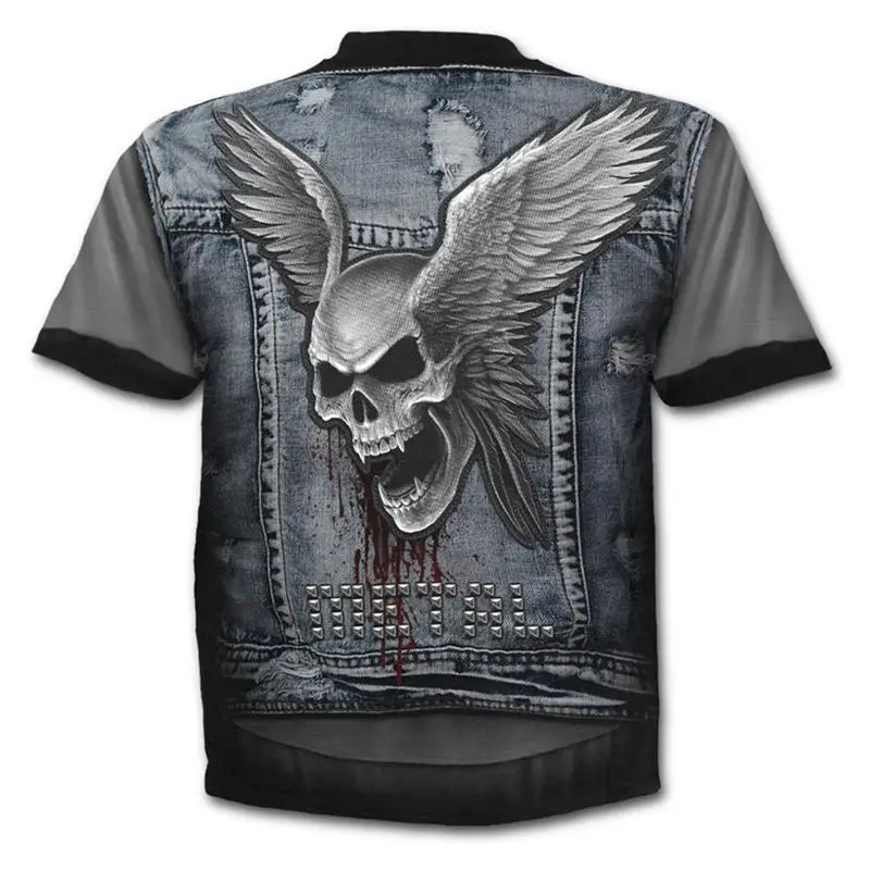 H3adab0a1b514483c899a222bf6708095x - Fake Jacket Skull Print T-Shirt