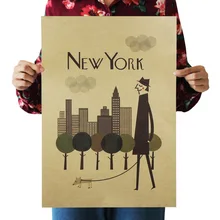 [A397] Нью-Йоркское утро Ностальгический ретро плакат из крафт-бумаги экран для помещений кафе декоративная живопись