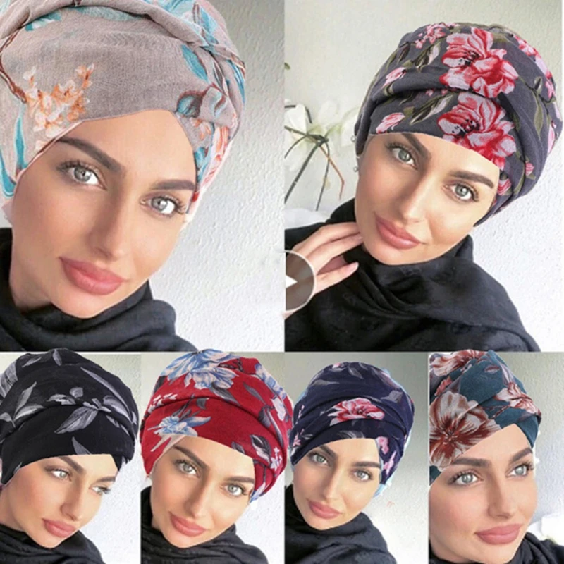 Women Muslim Cotton Turban Folding Cross Knotted Hair Ribbon Scarf Elastic Head Wrap Headwear Bandanas Lady Hats Beanie | Тематическая