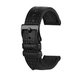 Carbon Fiber Rubber Strap with Stainless Steel Clasp - Waterproof Sport Watch Band - 20mm (Black black buckle)