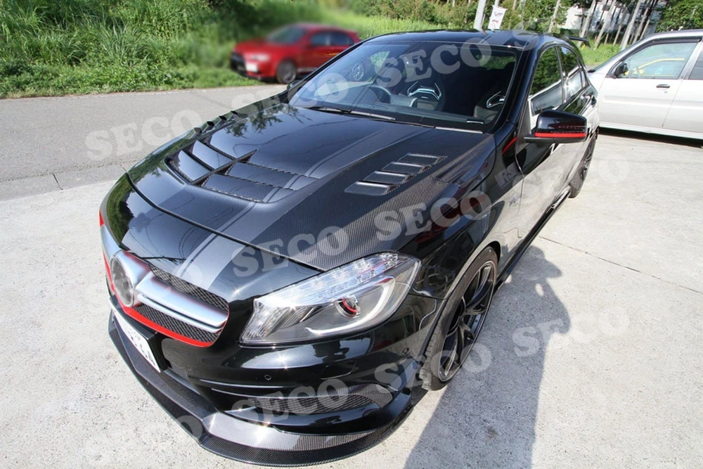 Для Mercedes Benz A Class W176 A250 спортивный бампер 2013- двойной передний спойлер для губ из углеродного волокна Защита подбородка для автомобиля