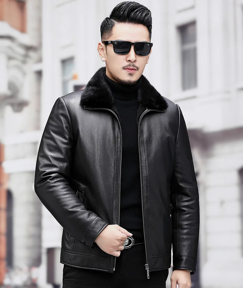 AYUNSUE Men's Real Mink Fur Coat Winter Genuine Leather Jacket Men Goatskin Leather Warm Mens Mink Coats A19-17857 KJ3814