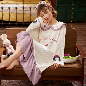 

Nightgowns Women Winter Thick Coral Velvet Kawaii Rabbit Ears Pocket Girls Homewear Korean Fashion Femme Sleepshirts Nightdress