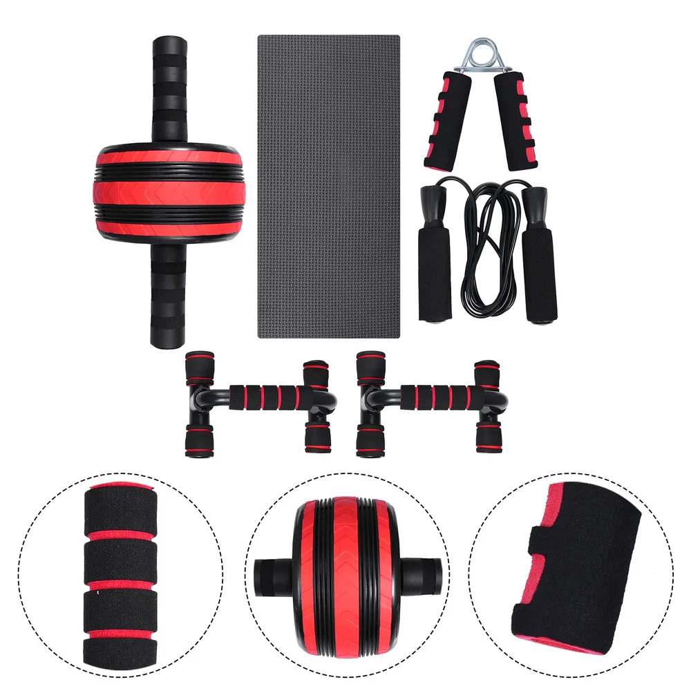 

1 Set Professional Red Portable Practical Handles Grips Abs Wheel Roller Set Jump Rope Pro Push Ups