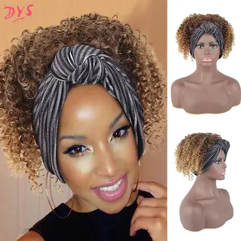 

Short Synthetic Wigs Afro Kinky Curly Wig Turban Wrap-wig 2 in 1 Drawstring Headwrap Wig Short Afro Curly Wigs for Black Women