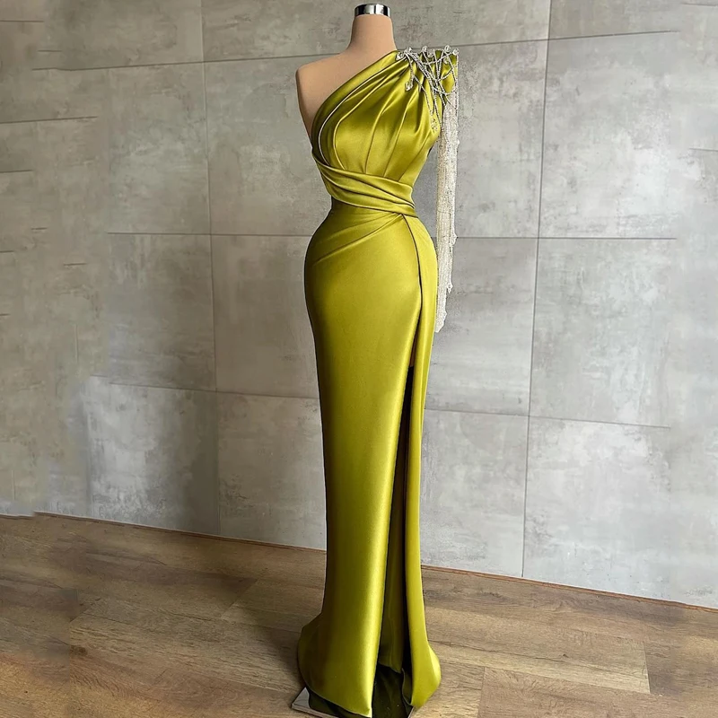 plus size gowns Thinyfull Sexy Prom Dresses One Shoulder Mermaid Evening Dress Beadings High Split Saudi Arabia Cocktail Party Gowns Custom Size sexy evening dresses