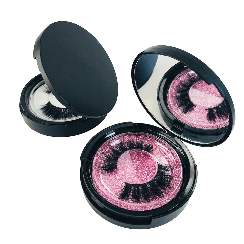 Wholesale Lash Boxes Packaging Bulk With Logo Round Lashes Box Case With Logo Lash Packaging Boxes with Mirror 5