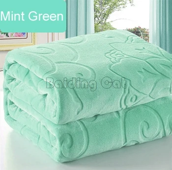 

New Mint Green Flannel Blanket Winter Warm Soft Thick Big Coral Fleece Bedspread Multi Size As Bed Sheet Luxury Floral Blankets