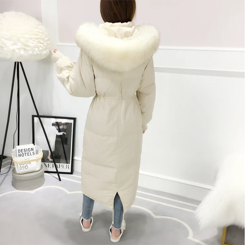 Tcyeek/зимняя куртка-пуховик на утином пуху, женская брендовая одежда, корейское длинное пуховое пальто, большое пальто с меховым капюшоном, Hiver LW1638