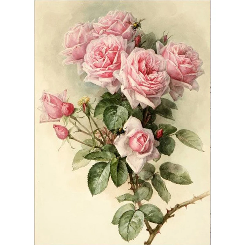 

Diy 5d Diamond Painting Pink Flower And Bee Diamond Embroidery Picture Of Rhinestone Home Decor Diamond Mosaic