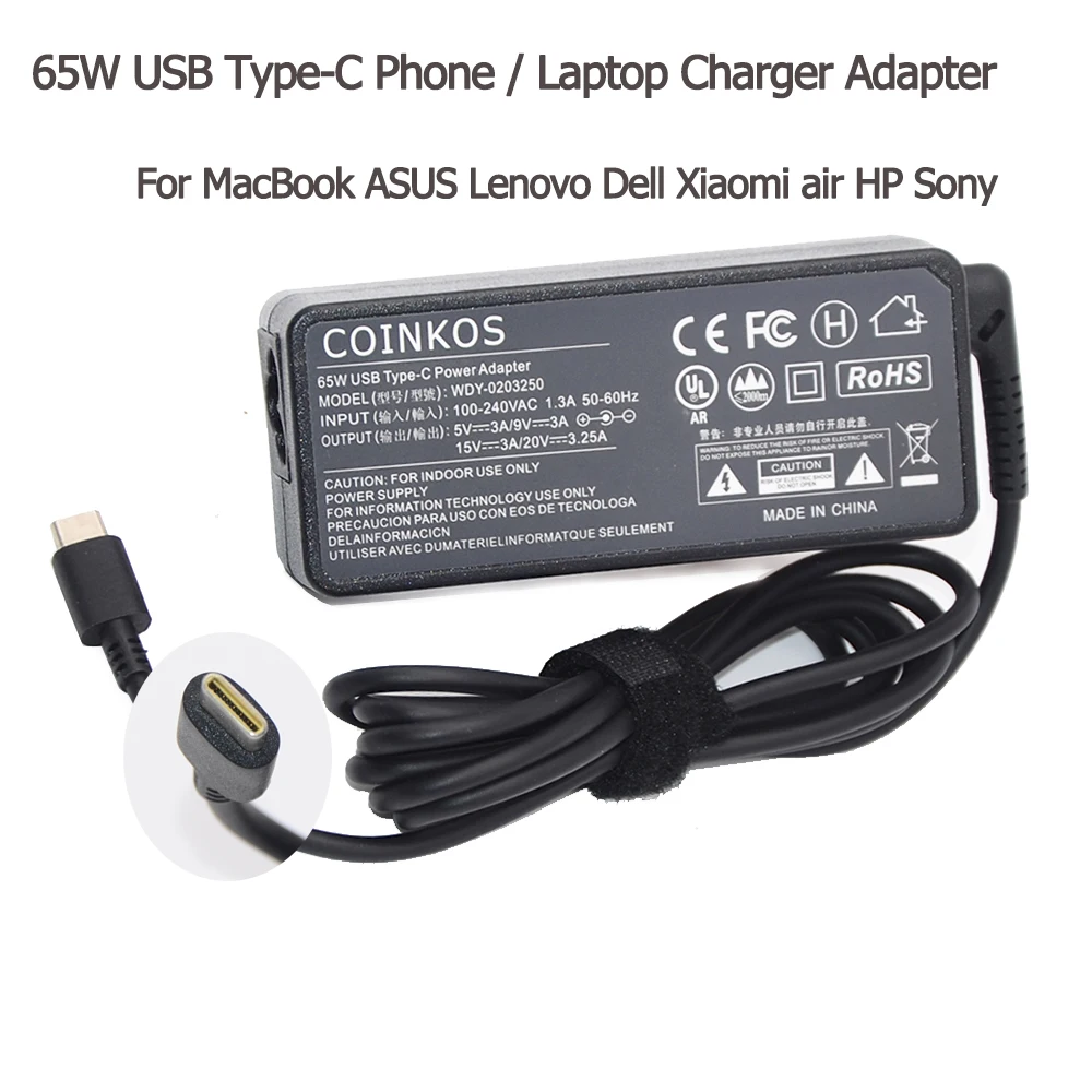

COINKOS 65W Max 45w USB Type C phone Laptop Charger Power Adapter For MacBook ASUS ZenBook lenovo dell Xiaomi air HP Sony Power