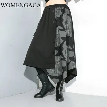 

Loose High Elastic Waist Black Asymmetrical Split Joint Half-body Skirt Women Fashion Tide Spring Autumn 2020 FUMC