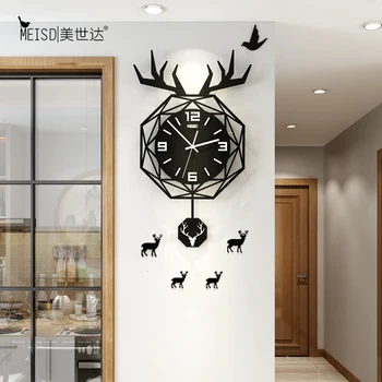 

HOT Elk Silent Acrylic Large Decorative Swingable Wall Clock Modern Design Living Room Home Decoration Wall Watch Hanging Clock
