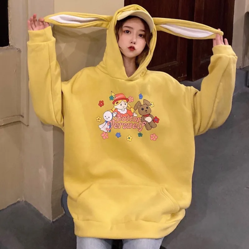 

Harajuku Style Sweatshirt Women Autumn And Winter Loose Korean Version Of The Print All-match Cute Plus Velvet Thickening En*