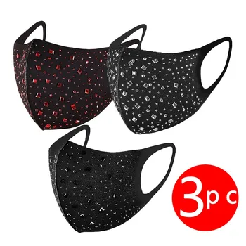

3pc Diamonds Print Face Mask Adult Breathable Mascarillas Mouth Party Mask Washable And Reusable Earloop Mondkapjes Mouth Caps