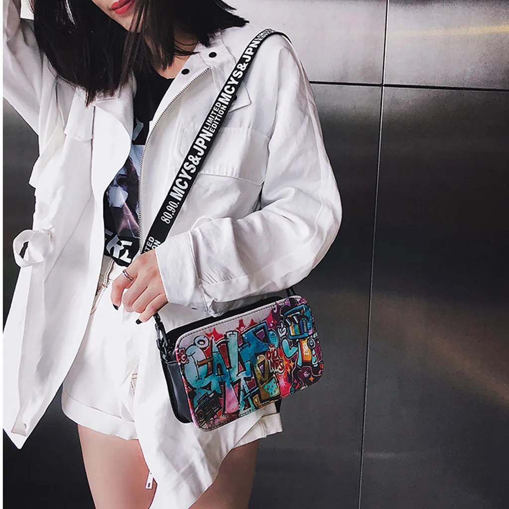 Fashion Shoulder Bags 2020 Ladies Lleather Personality Graffiti Zipper