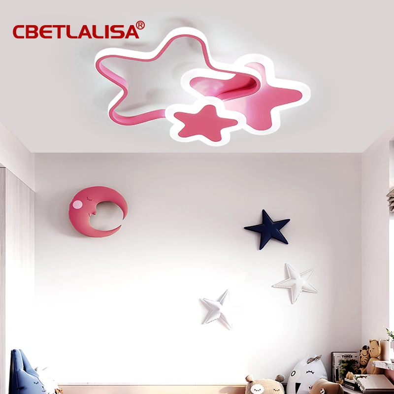 CBETLALISA Kids Room 220V LED Ceiling Lights In Stars Shape White Ceiling Lamp For Bedroom Girls' Room Pink Lighting Fixtures