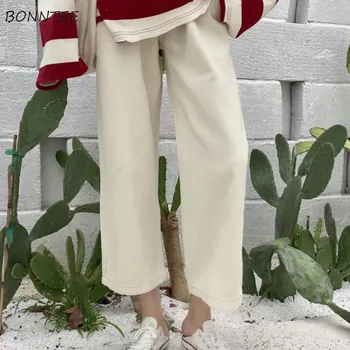 

Jeans Women Denim Solid Korean Chic Casual Simple Ankle-length Ulzzang Wide Leg Spring New Arrival Vintage Students Womens Daily