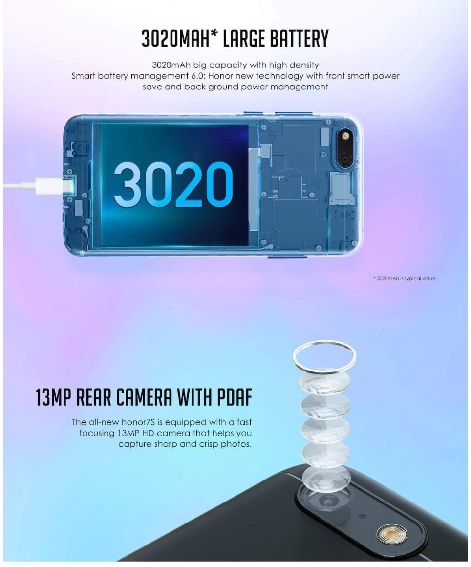 Original Global Version Honor 7S MT6739 Quad Core 13MP Rear Camera 3020mAh Battery 5.45 189 Screen 2GB 16GB Smartphone (5)