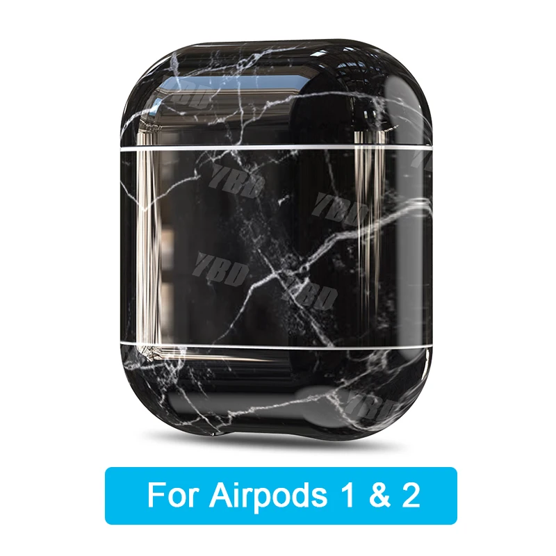 YBD роскошный чехол с мраморным рисунком для AirPods цвета чехол для Apple Airpods Air Pods чехол Coque Funda для Airpod аксессуары - Цвет: bright black