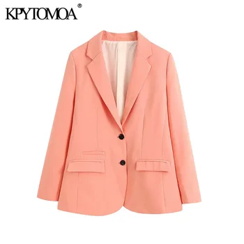 

KPYTOMOA Women 2020 Fashion Single Breasted Loose-fitting Blazers Coat Vintage Long Sleeve Pockets Female Outerwear Chic Tops