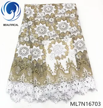 

Beautifical nigerian lace fabrics High quality french net lace embroidery fabric with stones 5yards lace guipure lace ML7N167
