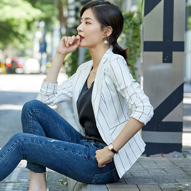 

Stripes Suit Jacket Women's 2019 New Style Spring And Autumn Fashion Elegant Slim Fit Suit Korean-style Casual Long Sleeve Small