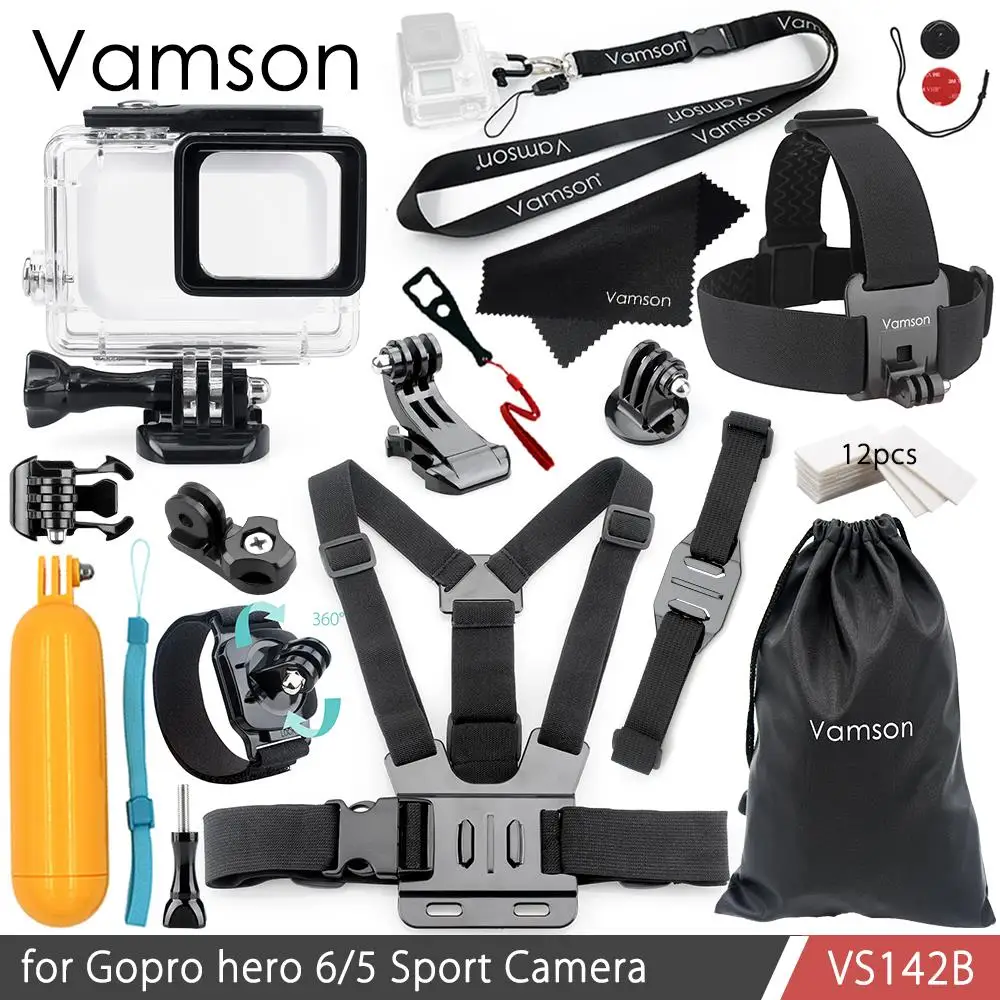 Vamson для Gopro Hero 7 6 5 черный комплект аксессуаров водонепроницаемый корпус Чехол адаптер каркаса Floaty Bobber для Go pro камеры VS142 - Цвет: VS142B