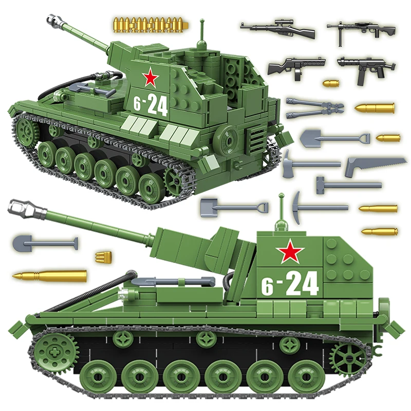 601 шт. светильник-танк, строительные блоки, SU-76M BT7, Военный танк, строительные блоки, подходят для WW2, солдат, полиция, армия, кирпичи, детские игрушки, подарок