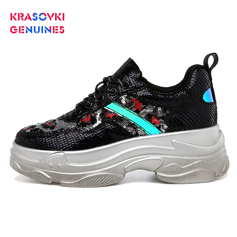

Krasovki Genuines Women Casual Retro Sequins Shoes Korean Version of 2019 Fall Season Combines Trendy Retro Platform Sneakers