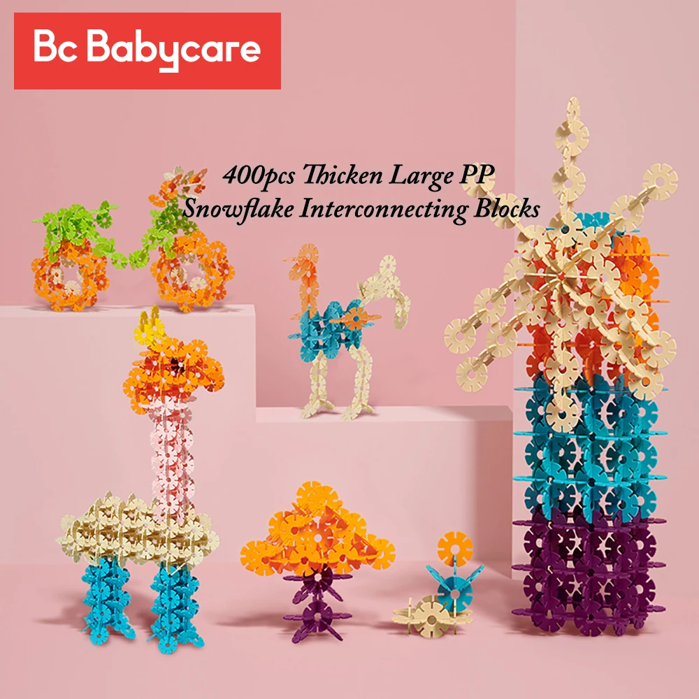 BC Babycare 400pcs Thicken Large PP Snowflake Interconnecting Blocks Children DIY 3D Construction Puzzle Jigsaw Educational Toys