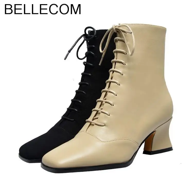 

BELLECOM Martin winter Boots Women's women ladies Shoes Autumn Short Thick Boots With High-heeled England Wind zapatos mujer