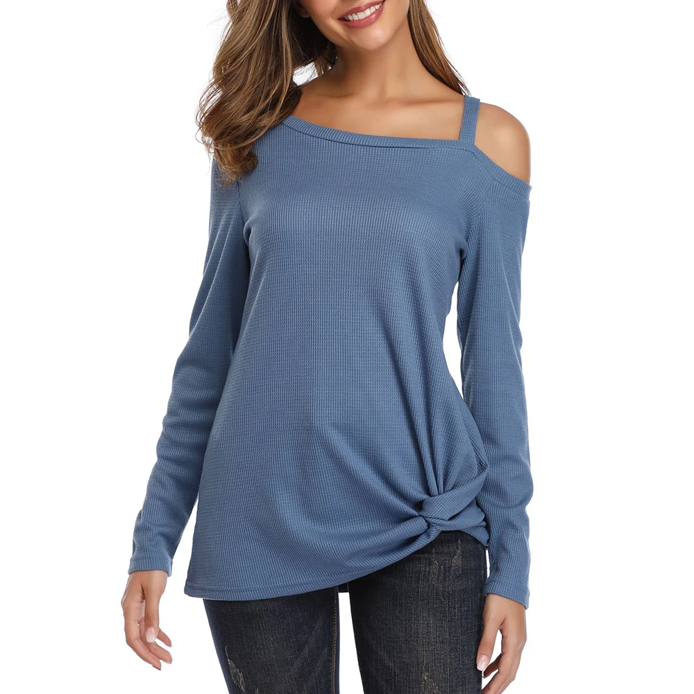

2020 Autumn and Winter New Women Tops Women's Clothing Off Shoulder Solid Color Long Sleeve Slash Neck Casual Ladies T Shirt