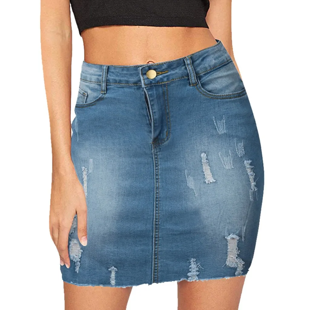 Модные юбки-карандаш для женщин размера плюс, джинсовые юбки для женщин размера плюс, однотонные синие юбки с высокой талией и пуговицами для отдыха, Короткие повседневные юбки, Nov