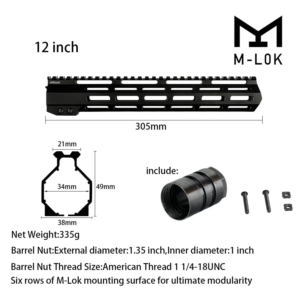 MIDG-12CUN " 9" 1" 12" 13," 15" 1" AR15 свободный поплавок M-LOK ствольная накладка Пикатинни рельс тонкий стиль стальной прицел крепление Riflescop баррель гайка - Цвет: MIDG-12CUN
