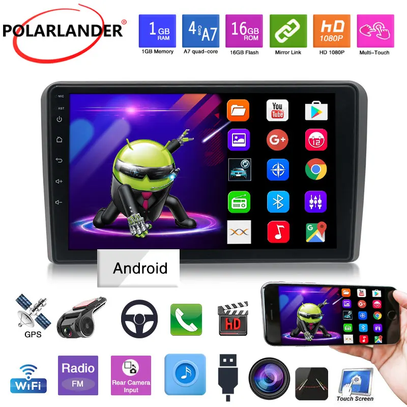 

Мультимедийный автомобильный радиоприемник 2 Din, 9 дюймов, Wi-Fi, GPS, Android 9,1, 1 Гб + 16 ГБ, сенсорный экран, MP5 плеер, Bluetooth 5,0 для Audi A3 A4 2002-2012