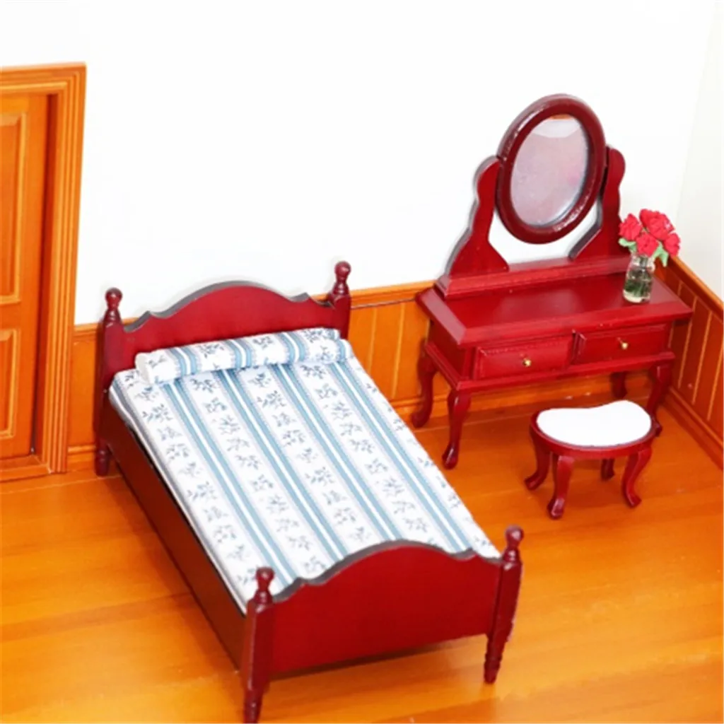 Furniture Toys Doll Accessory 1:12 Mini Dollhouse Furniture Bed Set Miniature Living Room Kids BAby Pretend Play Toy Doll Bed